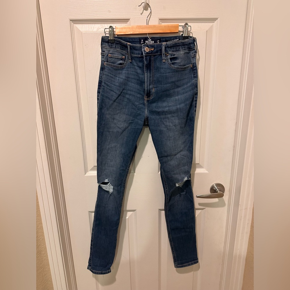 Hollister Blue Skinny Jeans with Distressed Knees
